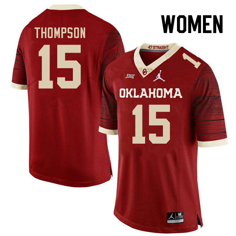 Women #15 Brenen Thompson Oklahoma Sooners College Football Jerseys Stitched Sale-Retro